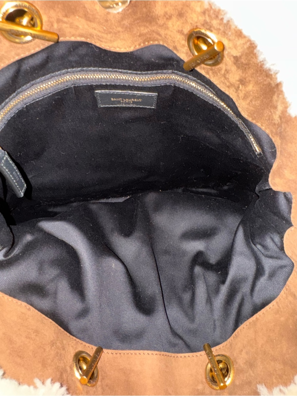 New Saint Laurent Le Pochon Genuine Shearling Trim Shoulder Bag - Picture 8 of 9